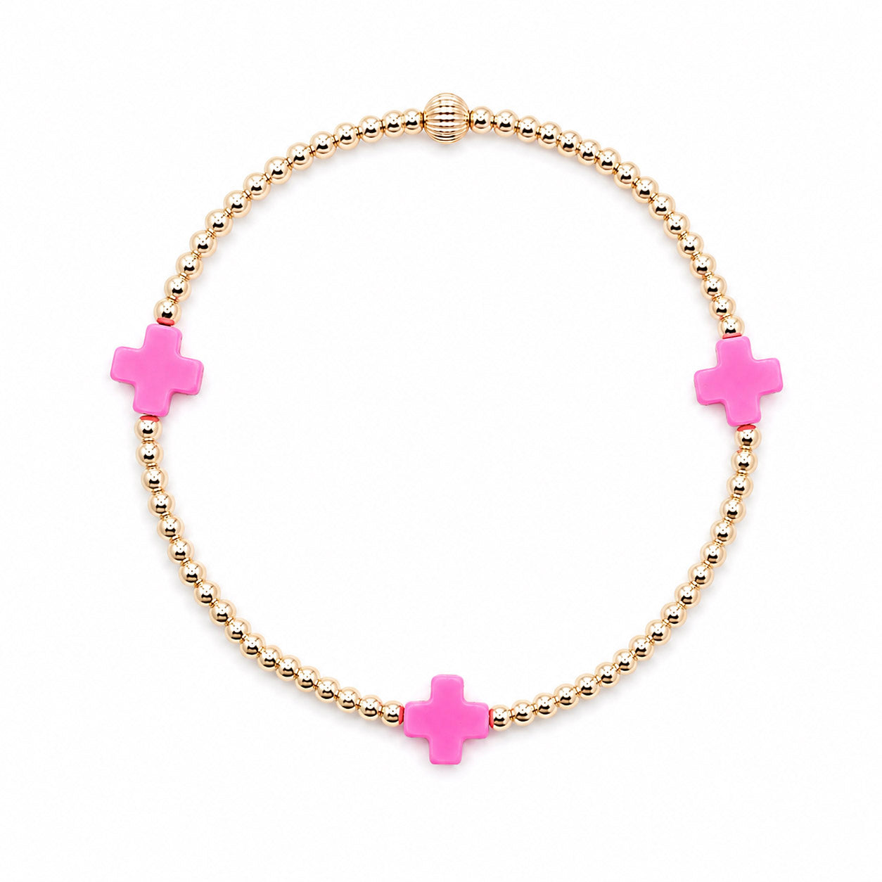 Bracelet with pink crosses on a white background