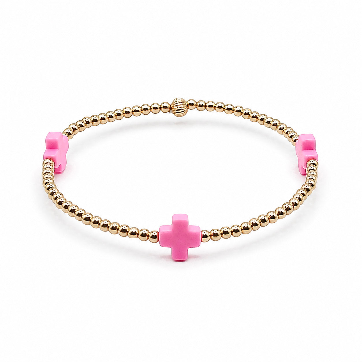 Halo Bracelet in Hot Pink featuring colorful cross accents and 14k gold-filled beads