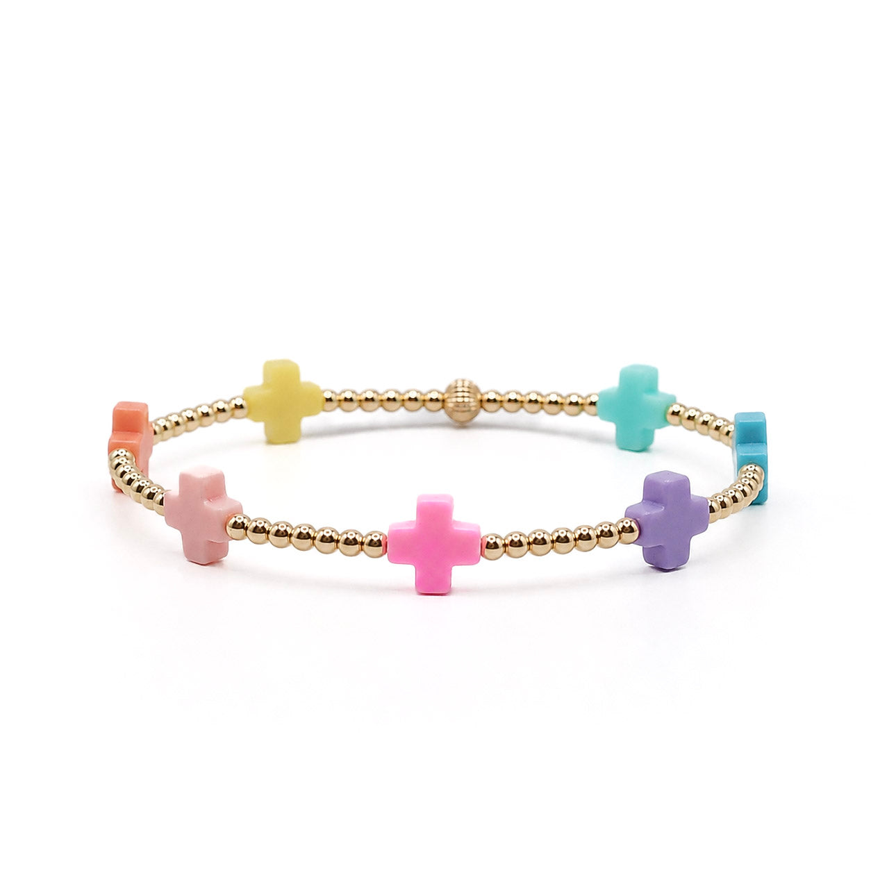 Colorful rainbow beaded cross bracelet