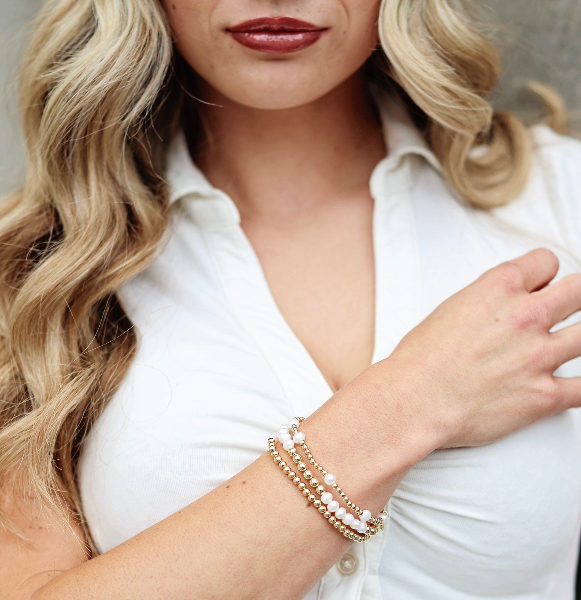 Gold Filled and Freshwater Pearl non tarnishing bracelet stack