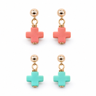 Colorful Halo Earrings featuring cross charms on gold-filled posts.