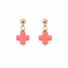 Coral Halo Earrings featuring coral cross charms on gold-filled posts.