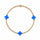 Bracelet with blue cross charms and gold beads on a white background