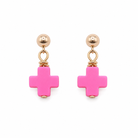 Pink Halo Earrings featuring pink cross charms on 14k gold-filled posts.