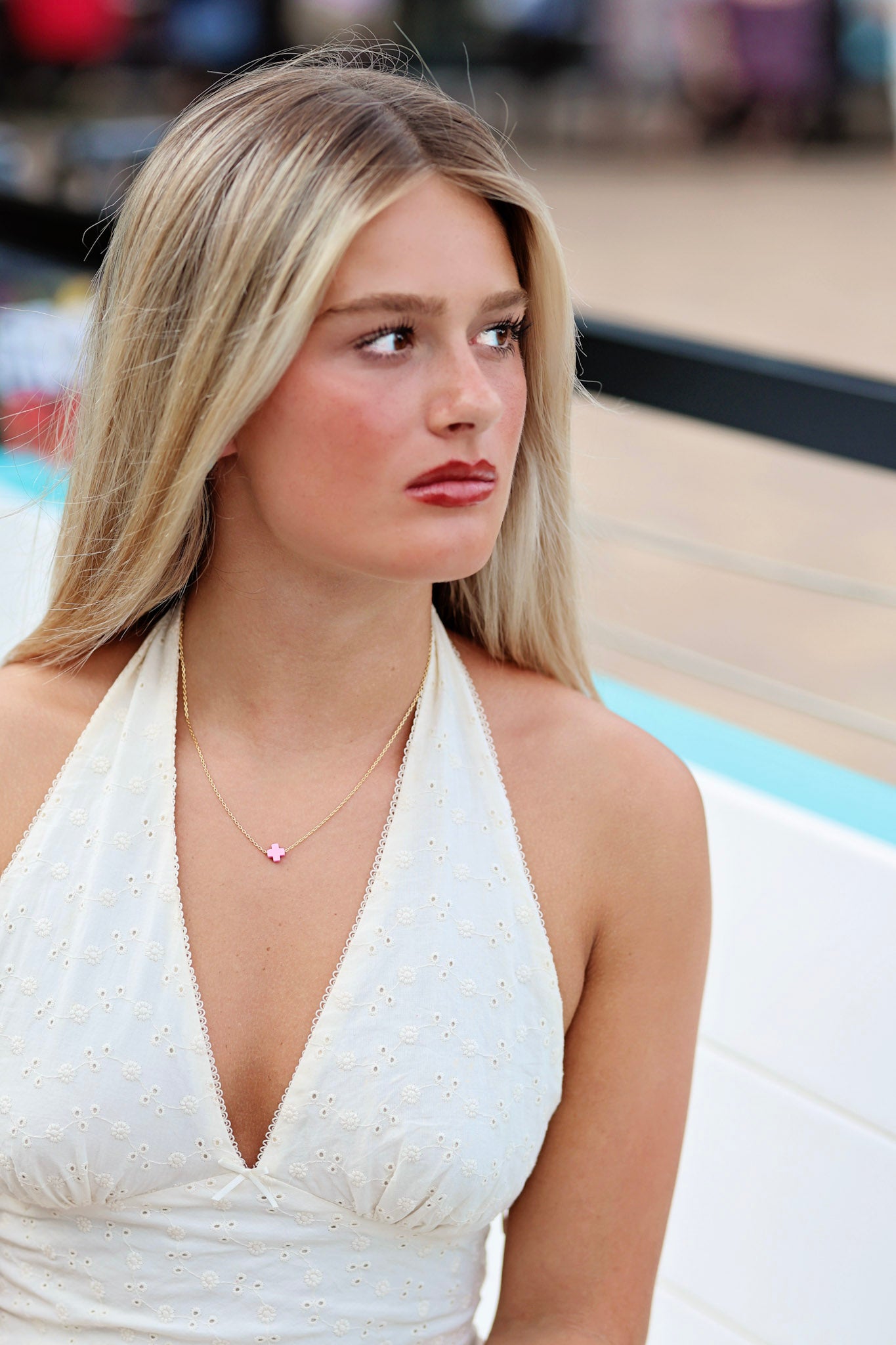 gold and pink cross necklace
