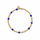 A gold beaded bracelet with alternating royal blue faceted beads and a small gold charm, shown on a plain white background.