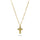 Gold cross necklace on a white background
