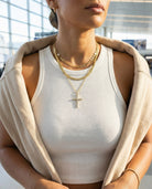 Layered Necklace Stack. Featuring CZ Cross Charm Necklace. 