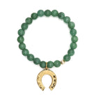Green beaded jade bracelet with a gold horseshoe charm